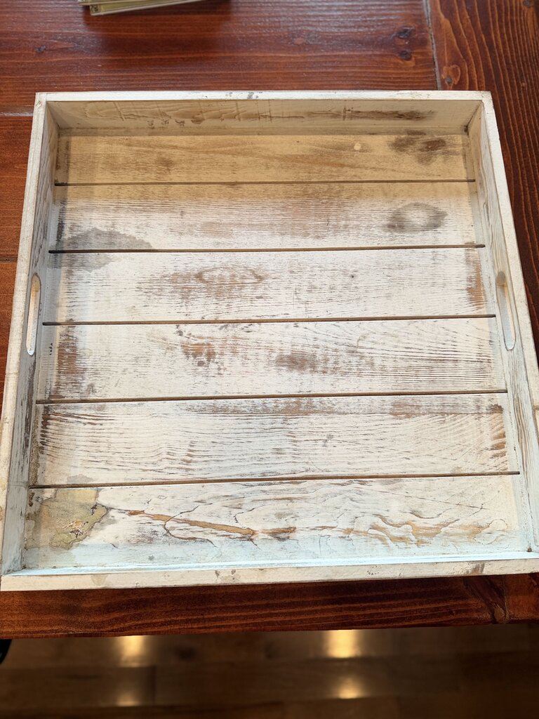 19" White Washed Wooden Serving Tray