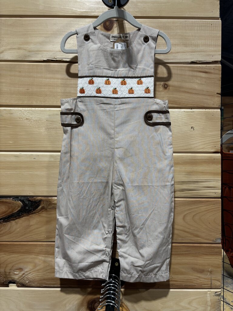 Beige Smocked Pumpkin Romper 6m