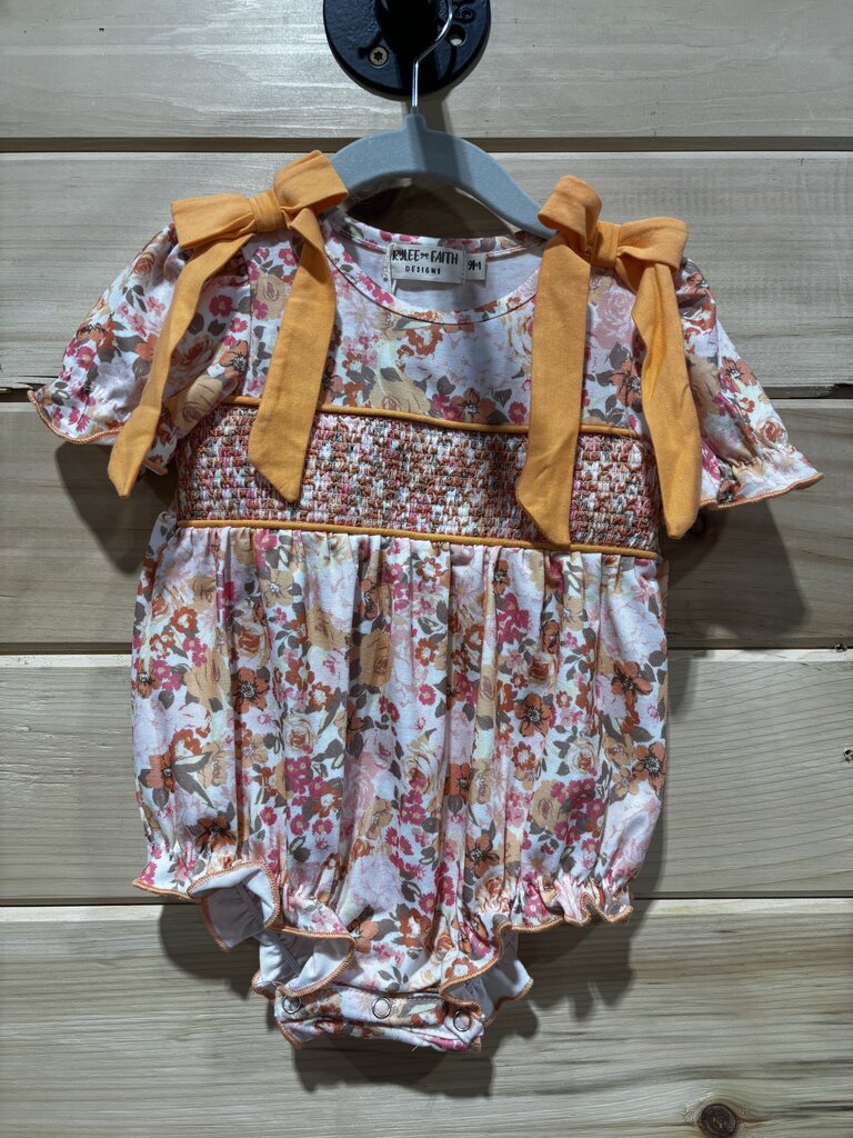 Smocked Peach Floral Bubble 3M