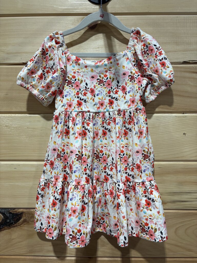 Beige Floral Puff Dress 7