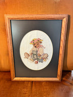 Wood Framed Needlepoint Nursery Teddy Picture
