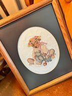 Wood Framed Needlepoint Nursery Teddy Picture