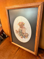 Wood Framed Needlepoint Nursery Teddy Picture