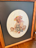 Wood Framed Needlepoint Nursery Teddy Picture
