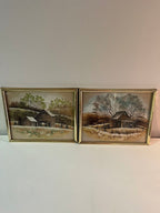 1978 Rural Art by Robert Nidy in Gold Frames Set of 2