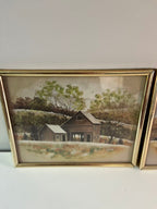 1978 Rural Art by Robert Nidy in Gold Frames Set of 2