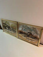 1978 Rural Art by Robert Nidy in Gold Frames Set of 2