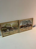 1978 Rural Art by Robert Nidy in Gold Frames Set of 2