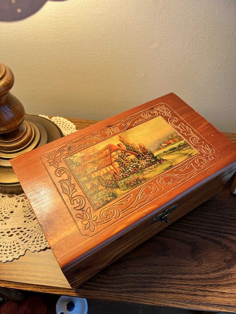 Cottage Wood Jewelry Box with Mirror