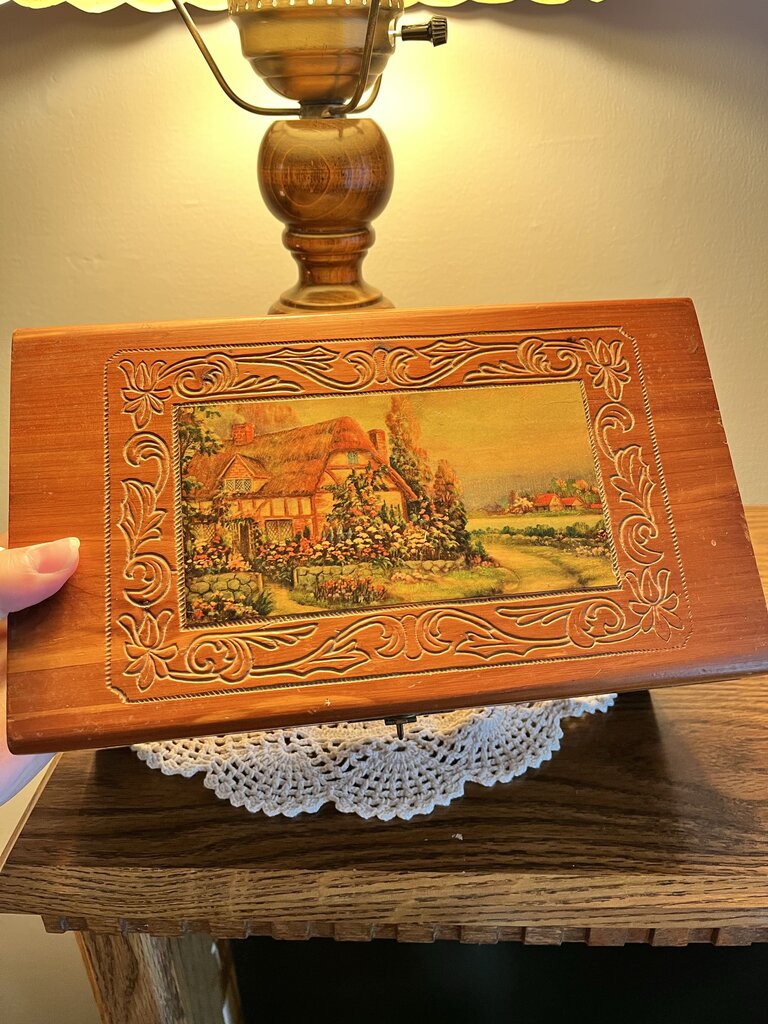 Cottage Wood Jewelry Box with Mirror