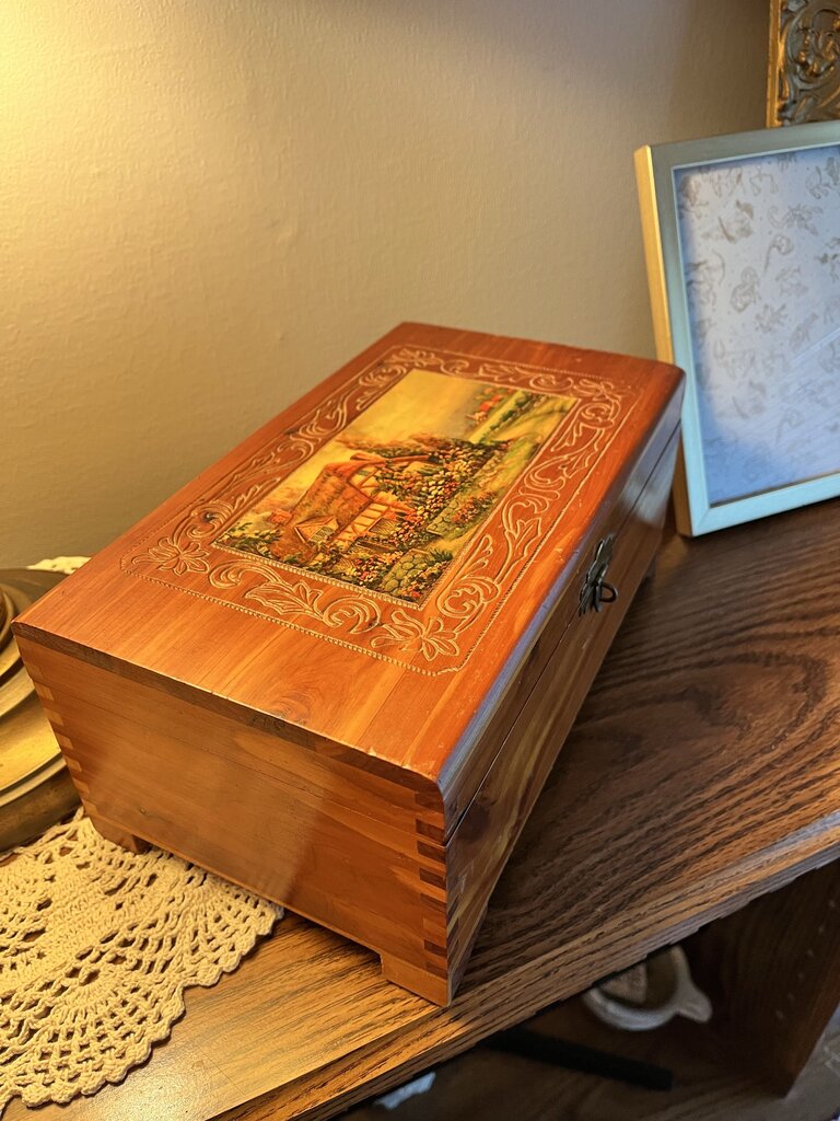 Cottage Wood Jewelry Box with Mirror