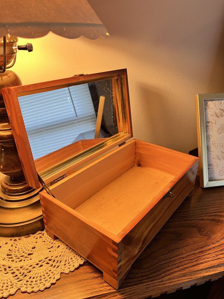 Cottage Wood Jewelry Box with Mirror