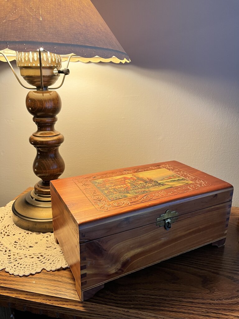 Cottage Wood Jewelry Box with Mirror