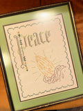 Peace Embroidered Art Wood Framed Hanging