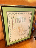 Peace Embroidered Art Wood Framed Hanging