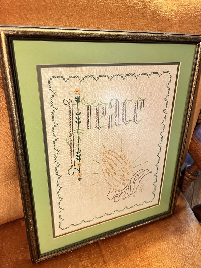 Peace Embroidered Art Wood Framed Hanging