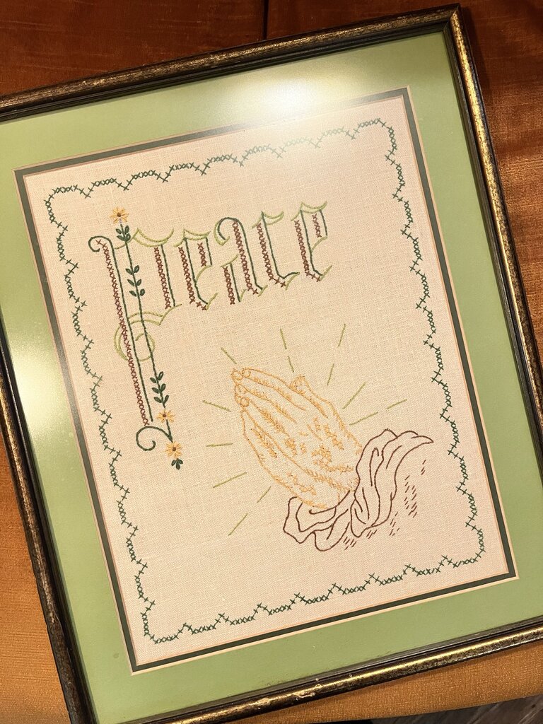 Peace Embroidered Art Wood Framed Hanging