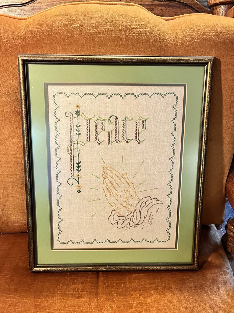Peace Embroidered Art Wood Framed Hanging