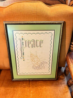 Peace Embroidered Art Wood Framed Hanging