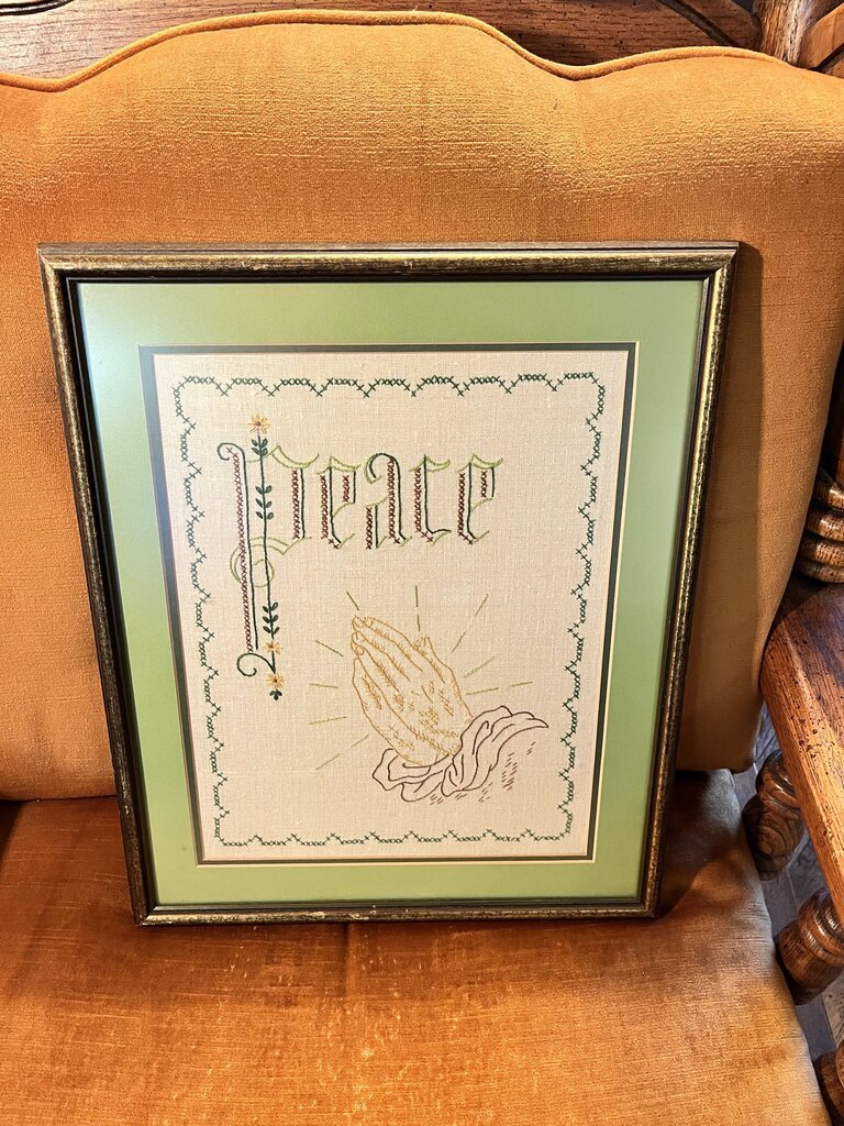 Peace Embroidered Art Wood Framed Hanging