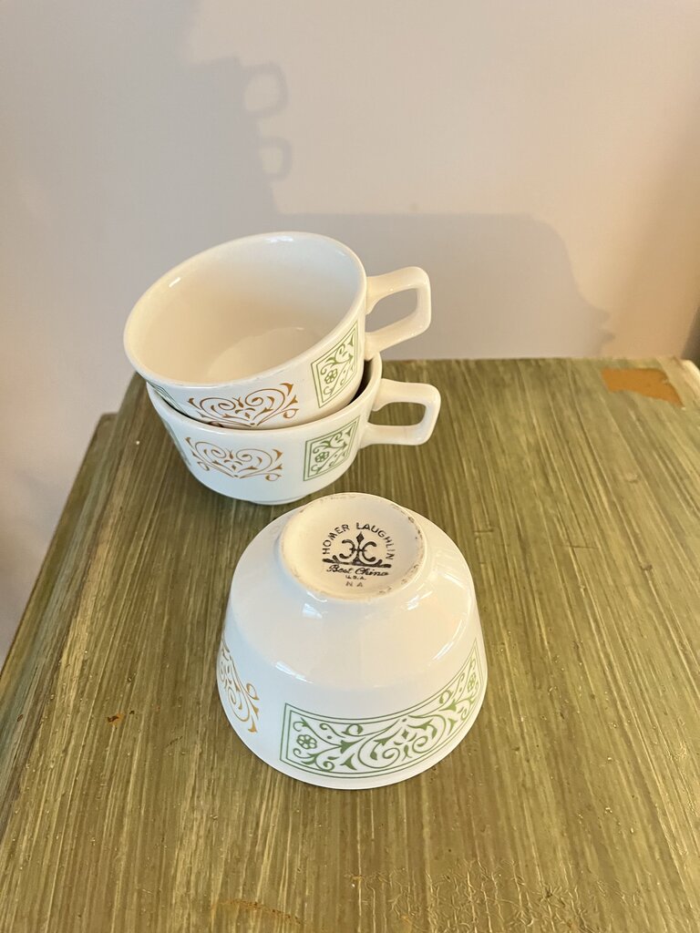 Green/Orange Homer Laughlin Set of 3 Mugs