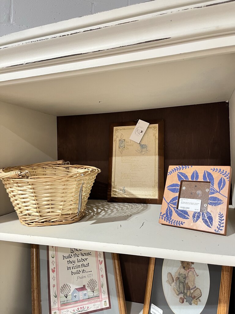 Wooden Square Frame with Blue Leaves