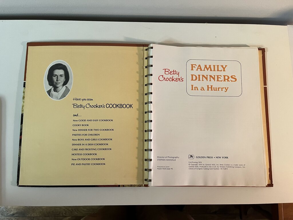 70's Betty Crocker's Family Dinners in a Hurry Recipe Book