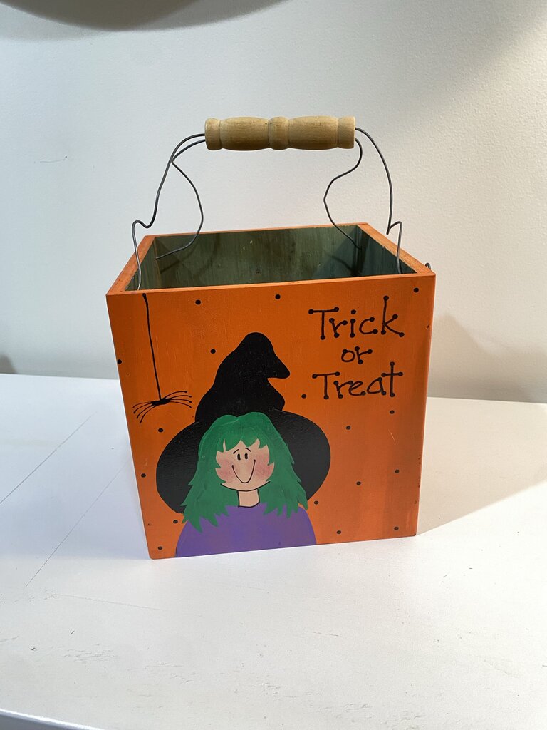 hand painted wood trick or treat box