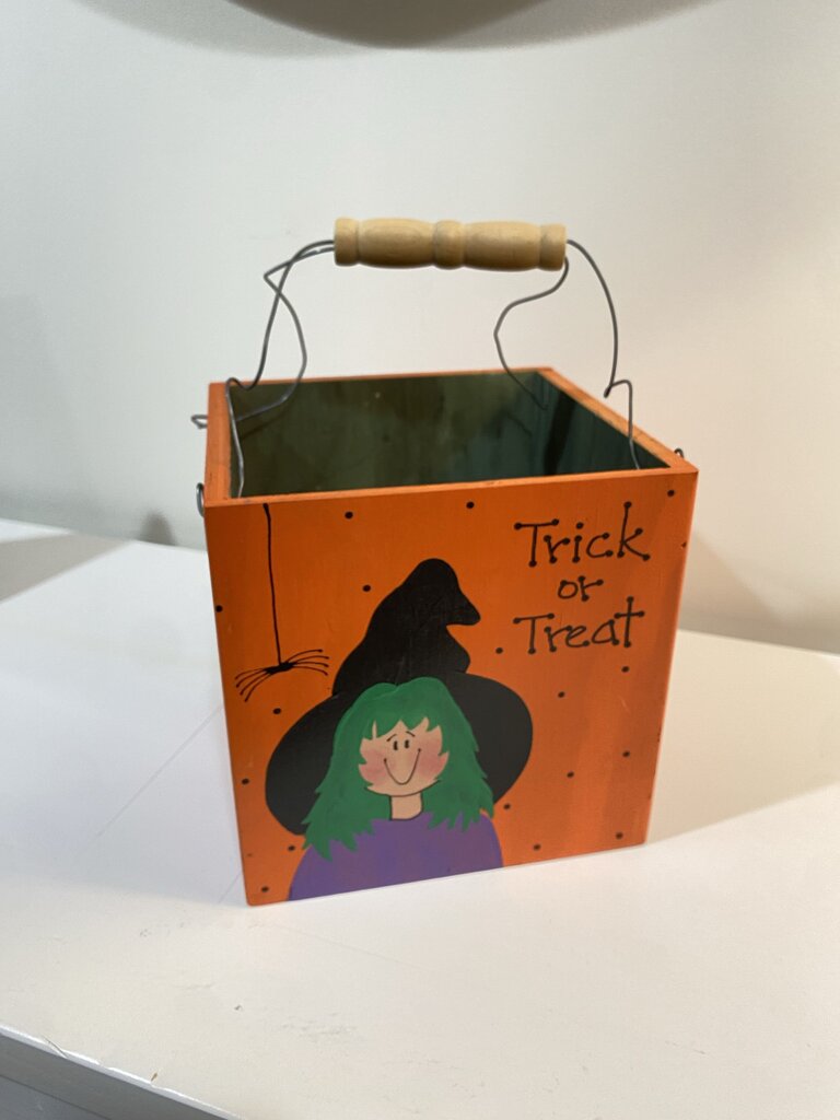 hand painted wood trick or treat box