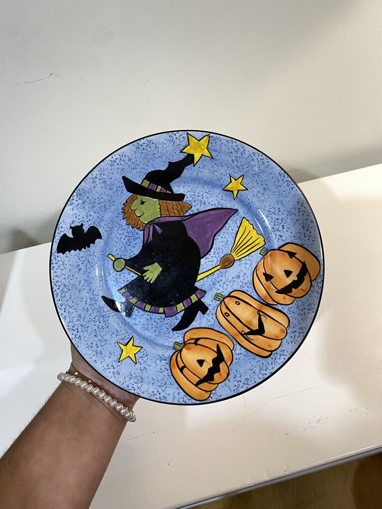 ceramic flying witch plate