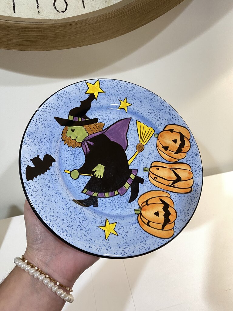 ceramic flying witch plate