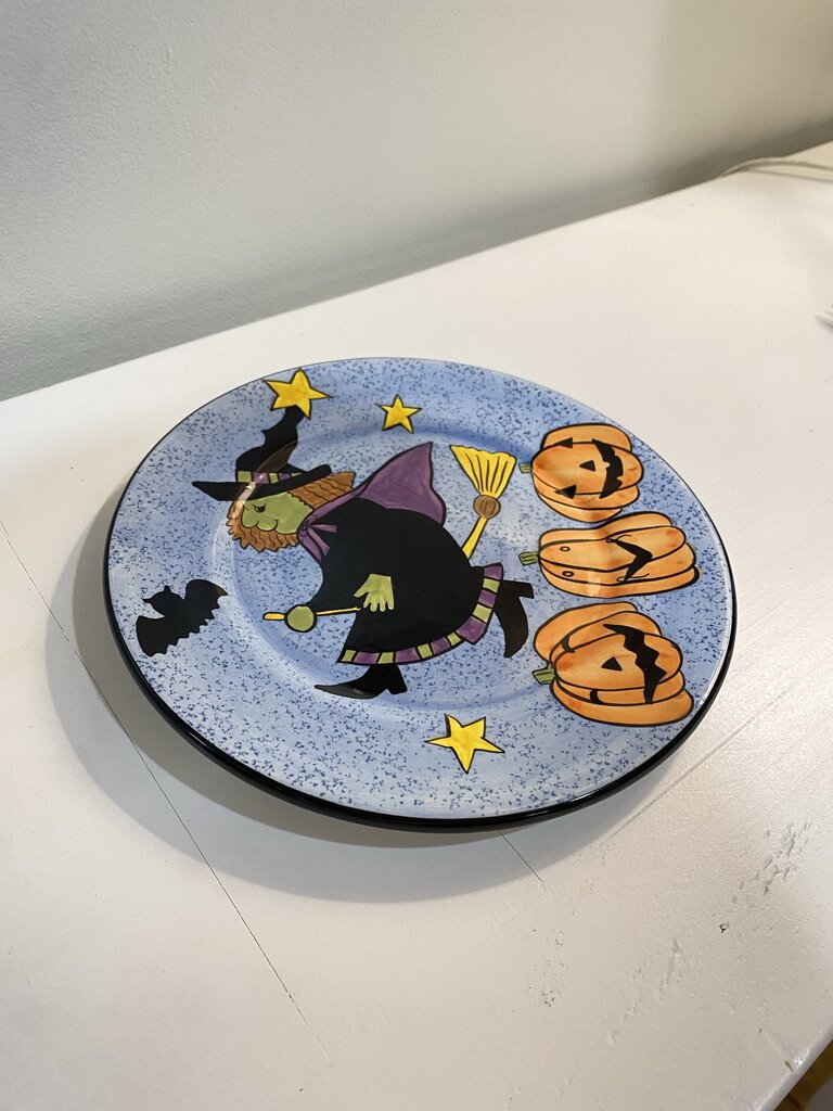 ceramic flying witch plate