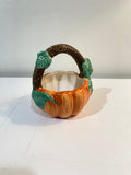 ceramic pumpkin basket candy dish