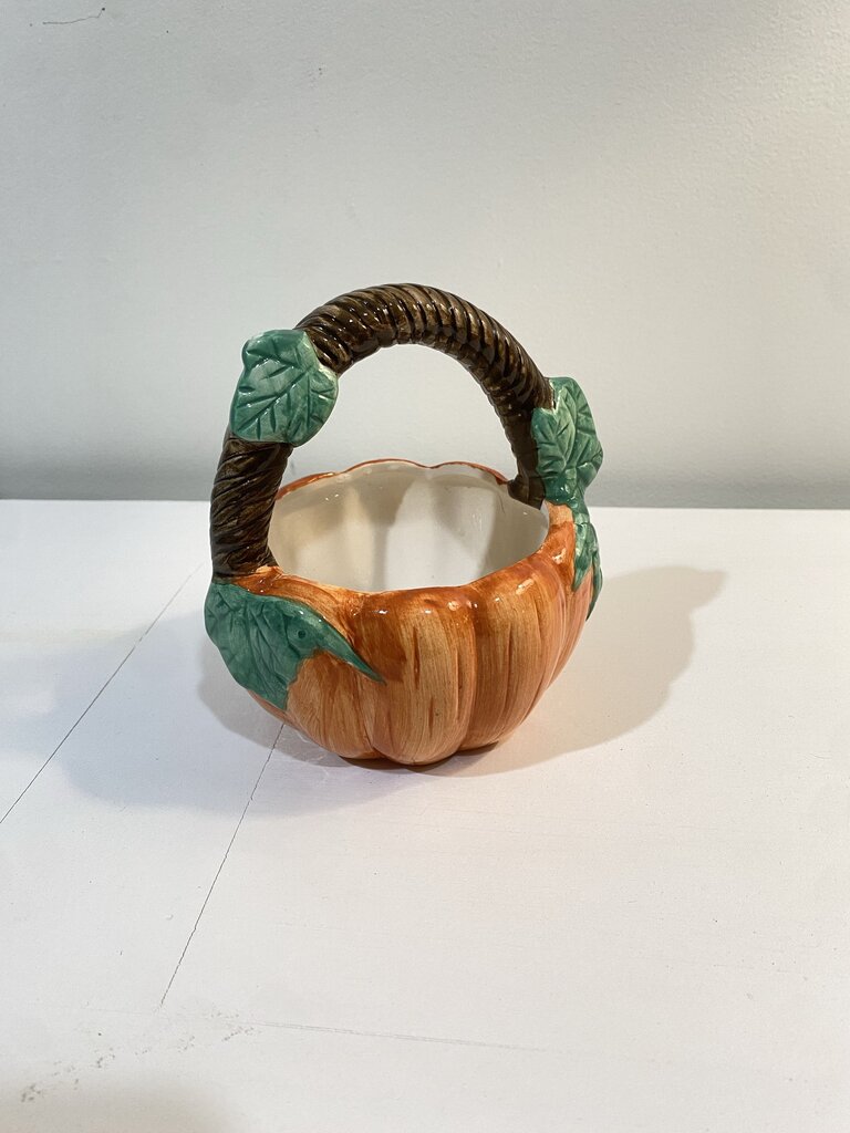 ceramic pumpkin basket candy dish