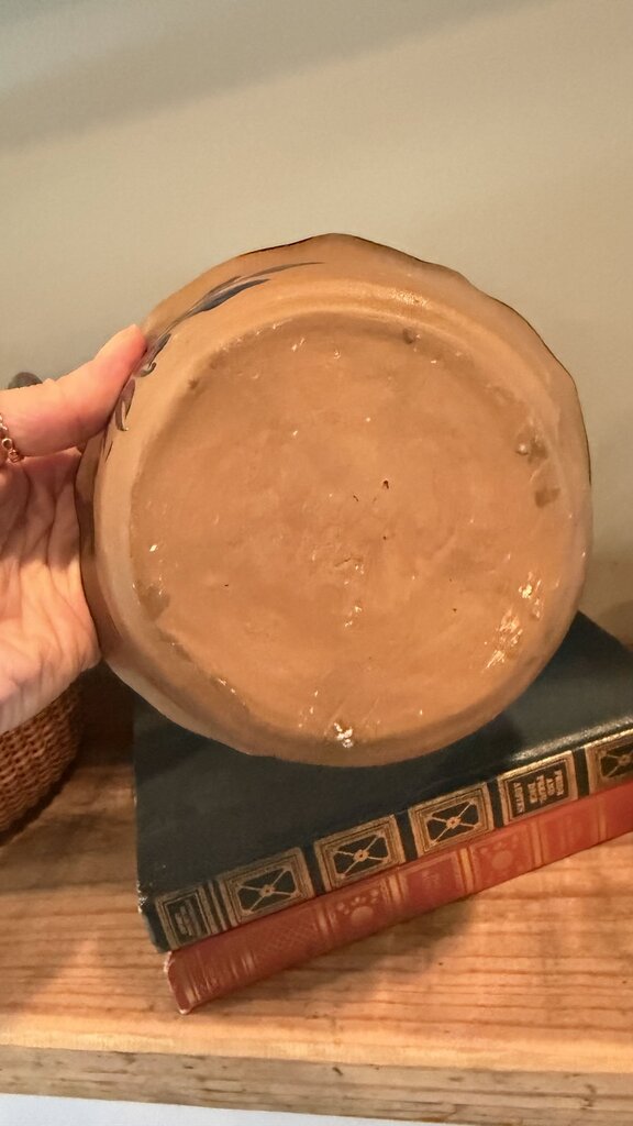 6" Shallow Pottery Bowl -Terracotta w/blue flowers