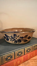 6" Shallow Pottery Bowl -Terracotta w/blue flowers