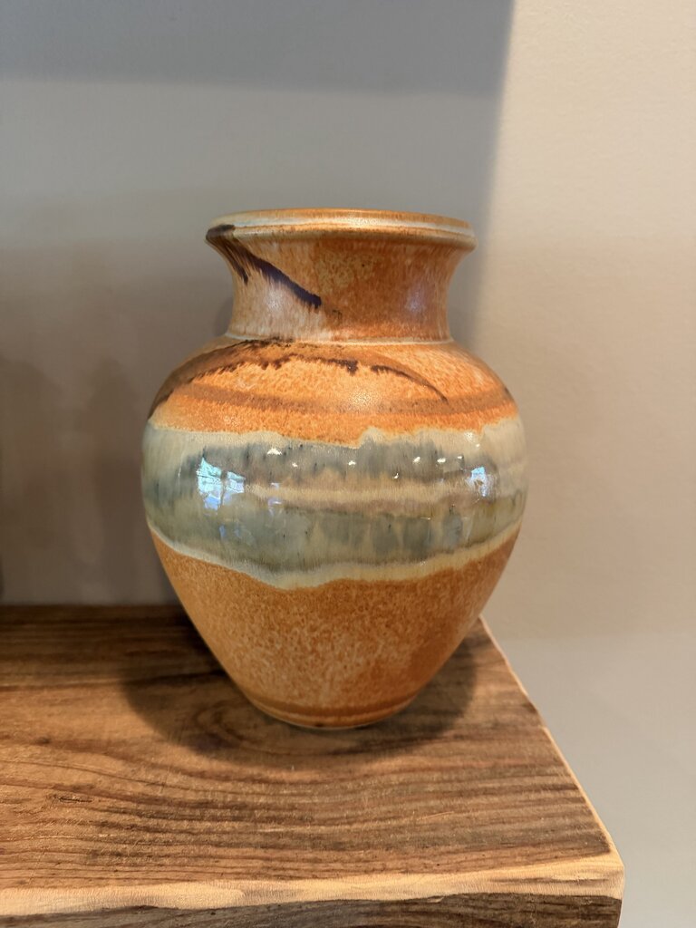 10" Orange/Gray Pottery Vase