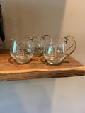 Set of 4 Monogrammed "R" Etched Barware Glasses w/metal handle